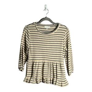 Ro & De Waffle Knit Peplum Top Crochet Sleeves Small